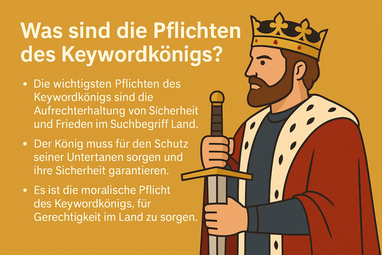 Keywordkönig Pflichten: Herstellen von Frieden, Sicherheit, Schutz und Gerechtigkeit