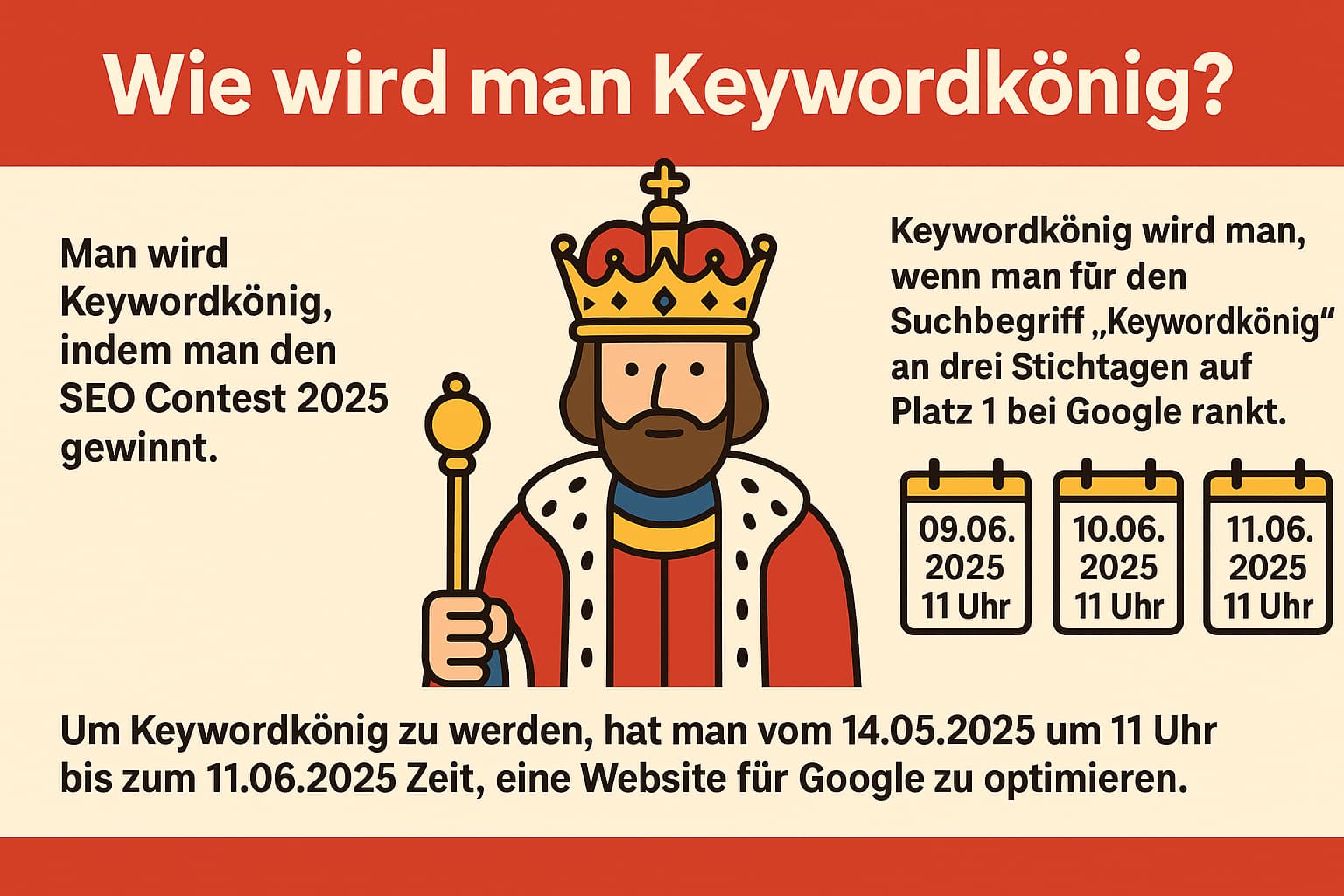 Um Keywordkönig zu werden, muss man den SEO Contest 2025 gewinnen.